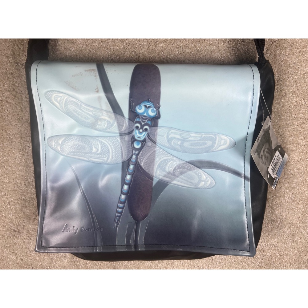 Shagwear Andy Everson Dragonfly Crossbody Messenger Bag Black Blue New CRB0018